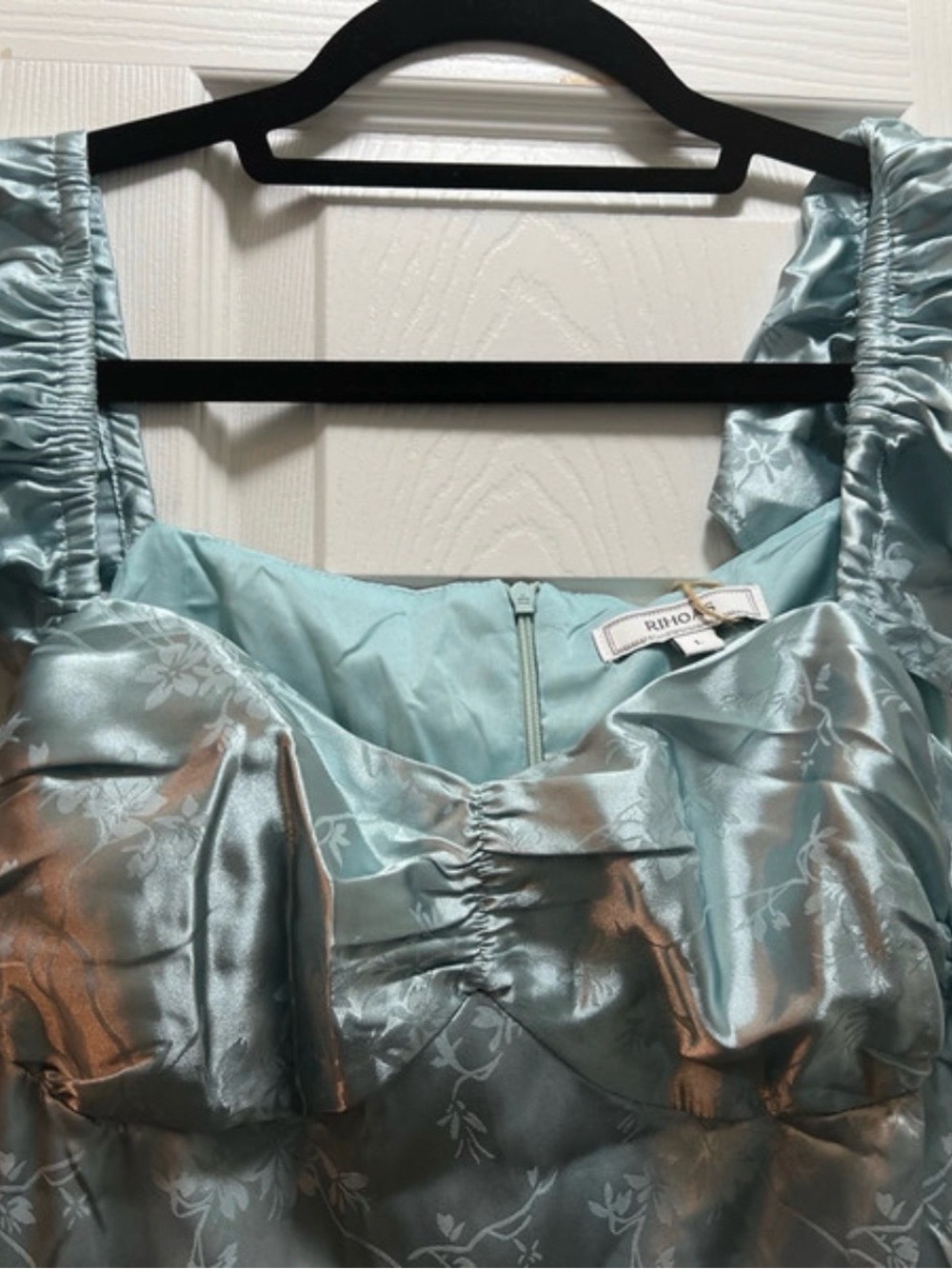 RIHOAS Satin Floral Dress in Pale Blue-Green - Picture 7 of 7